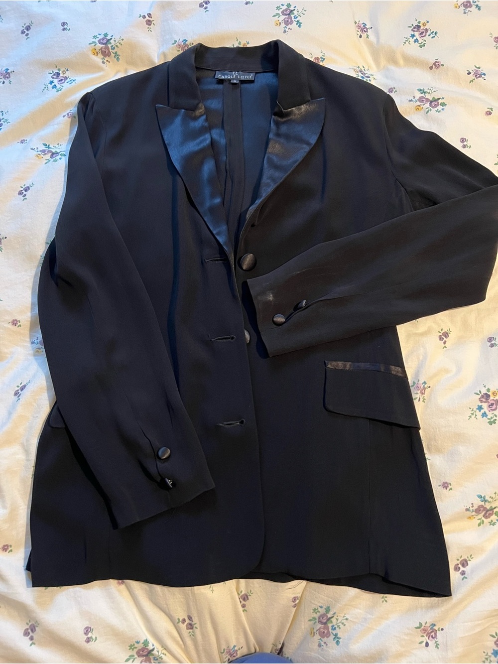 Carole Little Black Satin-Trim Blazer